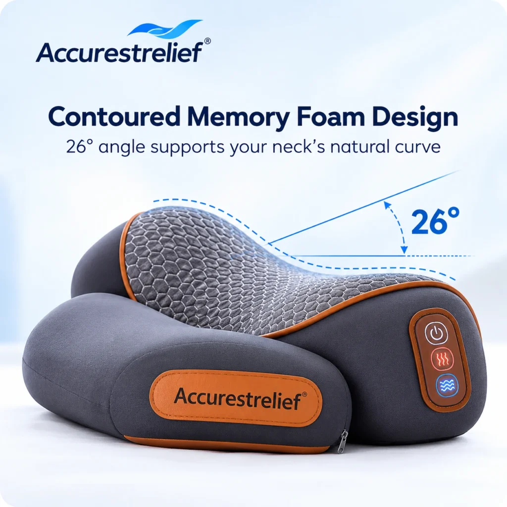 Close-up of contoured memory-foam shape (26° angle graphic)