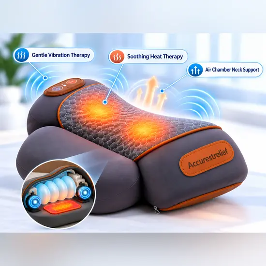 Pillow cutaway showing air chamber, heat pads, vibration motors